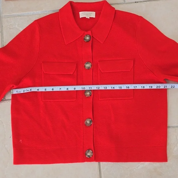 SÉZANE Betty Coral Red Merino Wool Knit Cardigan Jacket Size Medium New - Picture 9 of 11